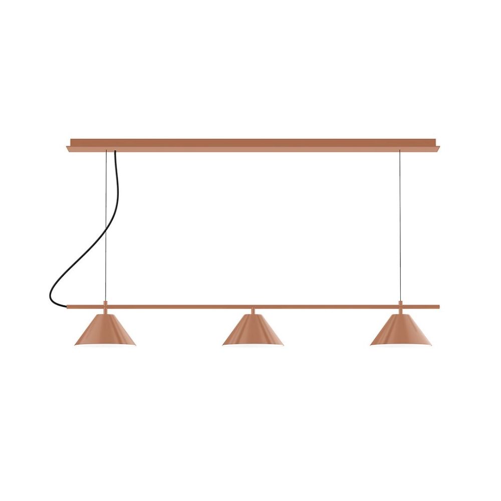 Montclair Lightworks CHD421-19-C01 3-Light Linear Axis Chandelier with Brown and Ivory Houndstooth Fabric Cord, Terracotta